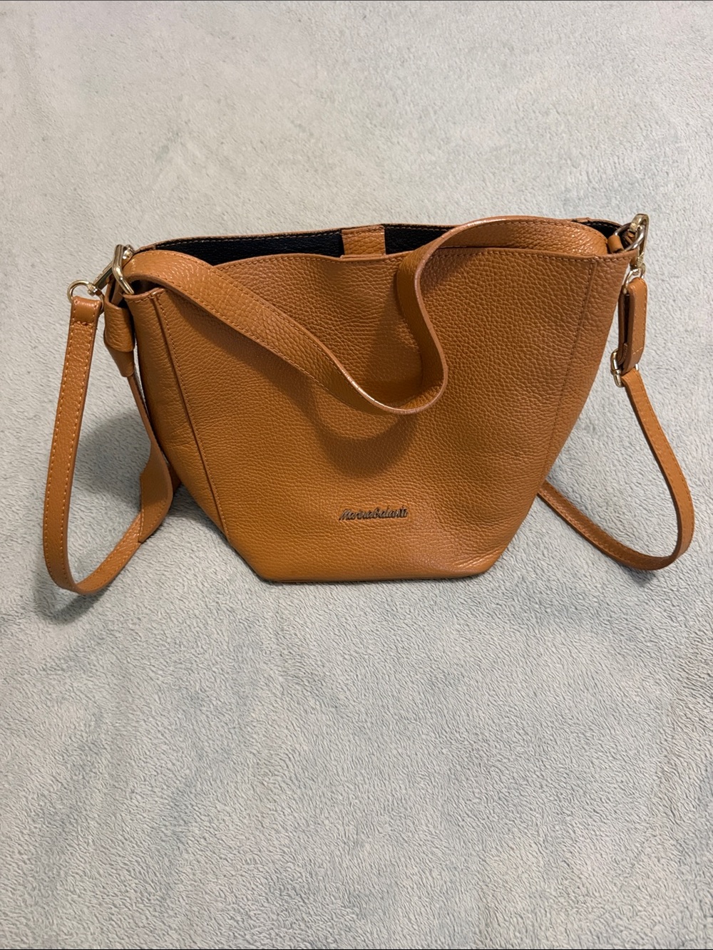 Pebbled Cognac Crossbody Tote with Adjustable Strap